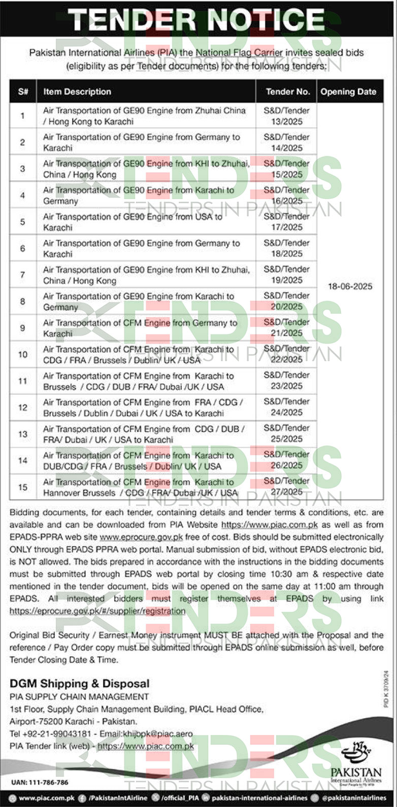 Air Transport Tenders